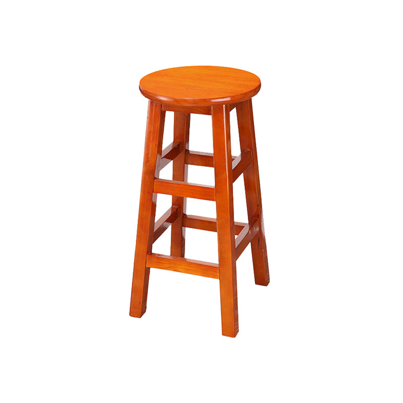 Backless Solid Wood Round High Chair Industrial Wooden Counter Chair with 4 Legs