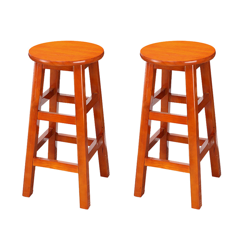 Backless Solid Wood Round High Chair Industrial Wooden Counter Chair with 4 Legs