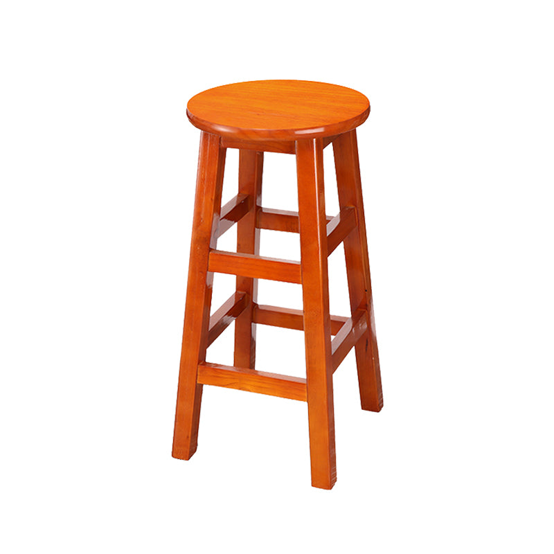 Backless Solid Wood Round High Chair Industrial Wooden Counter Chair with 4 Legs