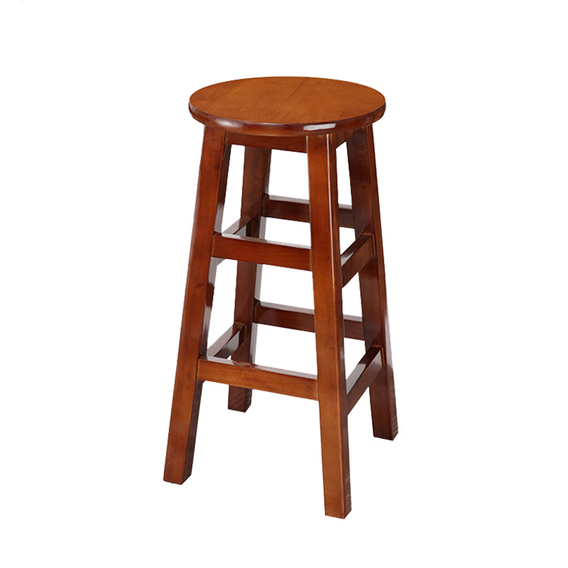 Backless Solid Wood Round High Chair Industrial Wooden Counter Chair with 4 Legs