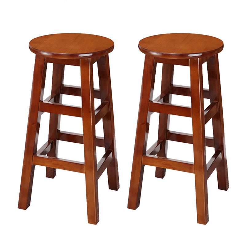 Backless Solid Wood Round High Chair Industrial Wooden Counter Chair with 4 Legs