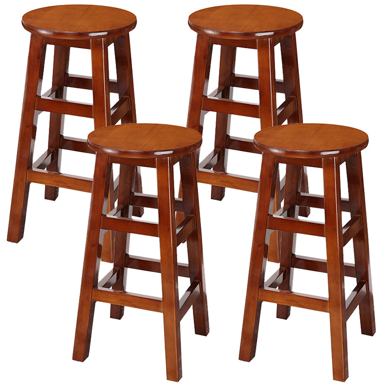 Backless Solid Wood Round High Chair Industrial Wooden Counter Chair with 4 Legs