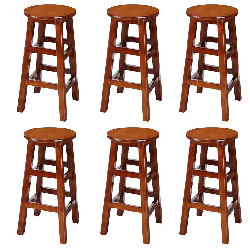 Backless Solid Wood Round High Chair Industrial Wooden Counter Chair with 4 Legs