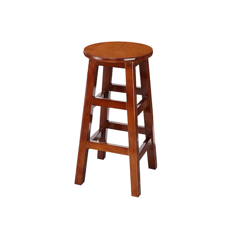 Backless Solid Wood Round High Chair Industrial Wooden Counter Chair with 4 Legs