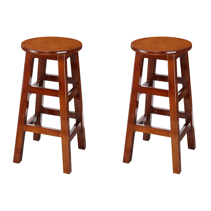 Backless Solid Wood Round High Chair Industrial Wooden Counter Chair with 4 Legs