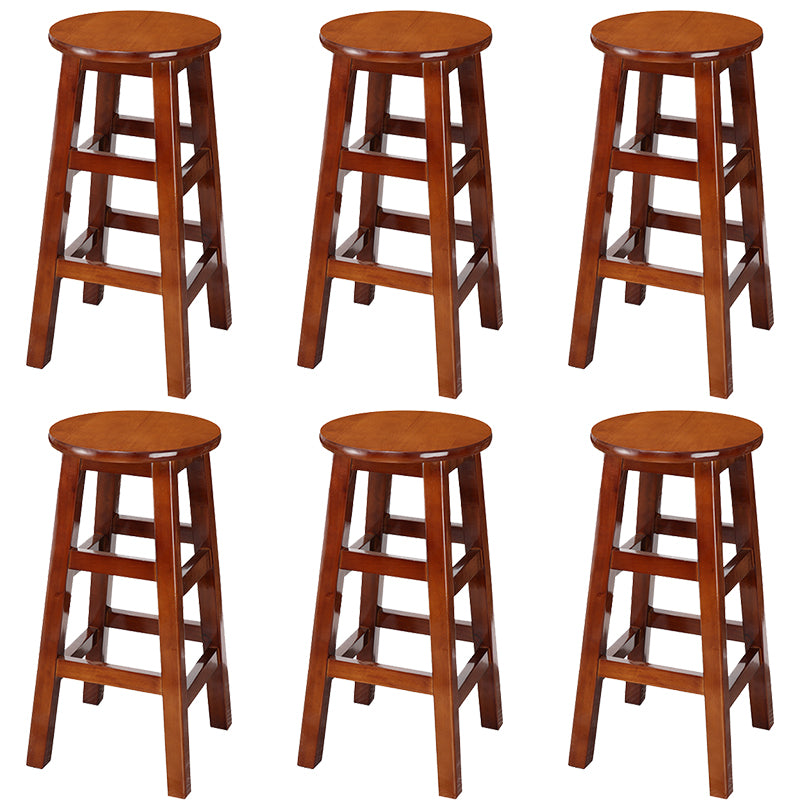 Backless Solid Wood Round High Chair Industrial Wooden Counter Chair with 4 Legs