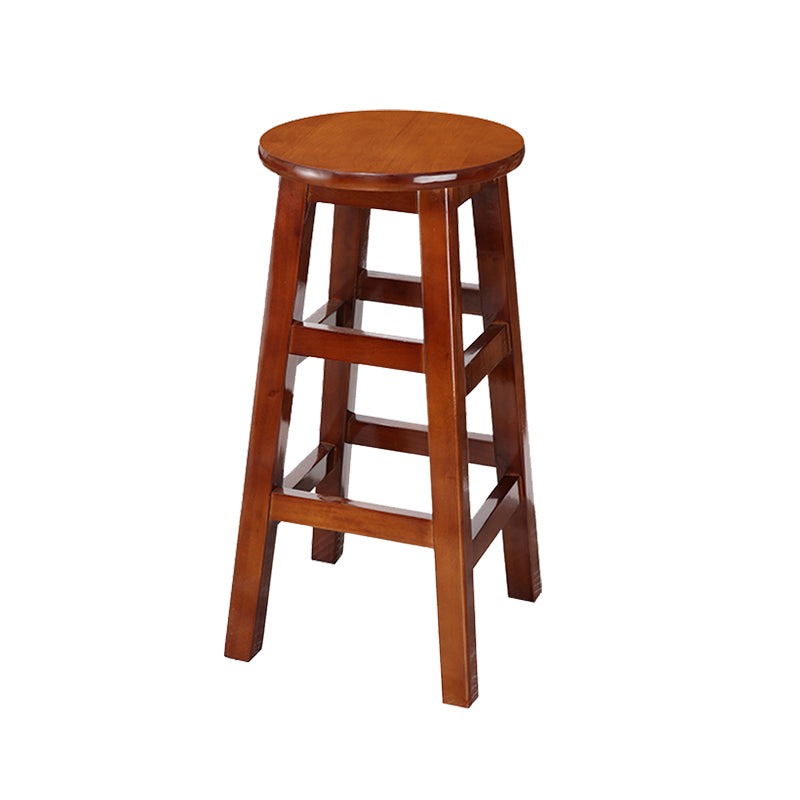 Backless Solid Wood Round High Chair Industrial Wooden Counter Chair with 4 Legs