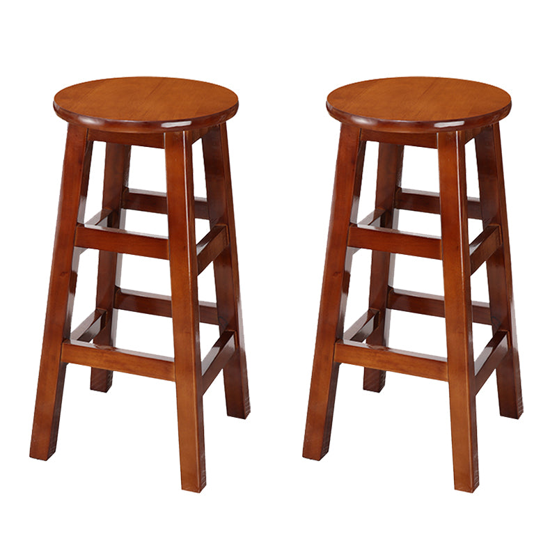 Backless Solid Wood Round High Chair Industrial Wooden Counter Chair with 4 Legs