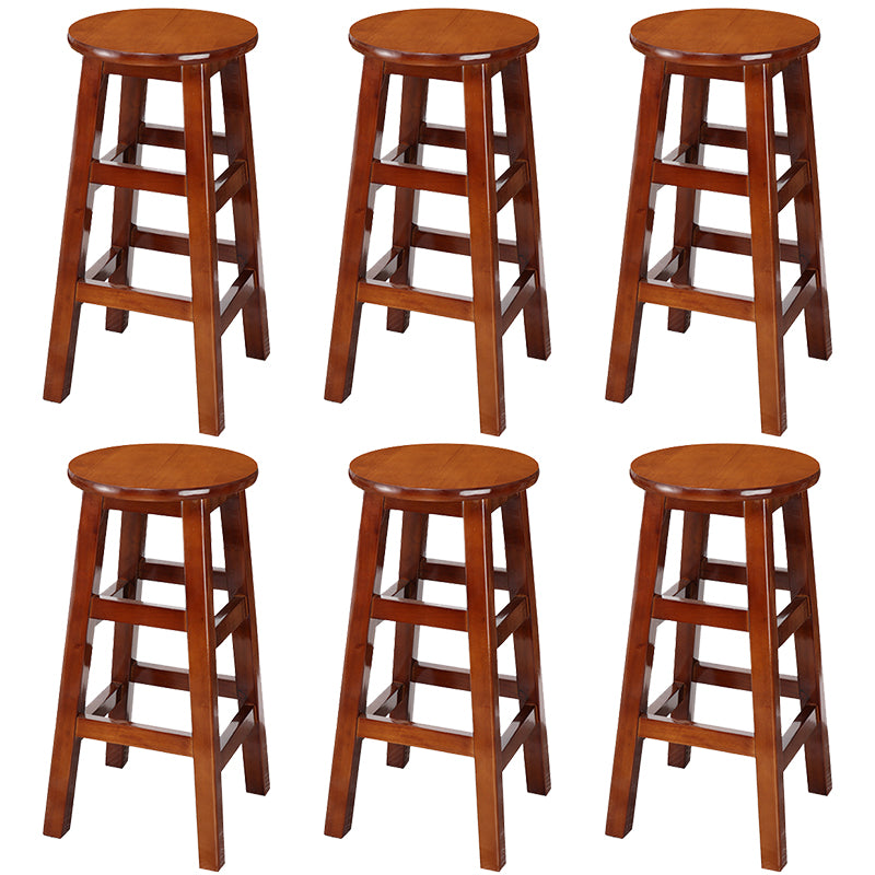 Backless Solid Wood Round High Chair Industrial Wooden Counter Chair with 4 Legs