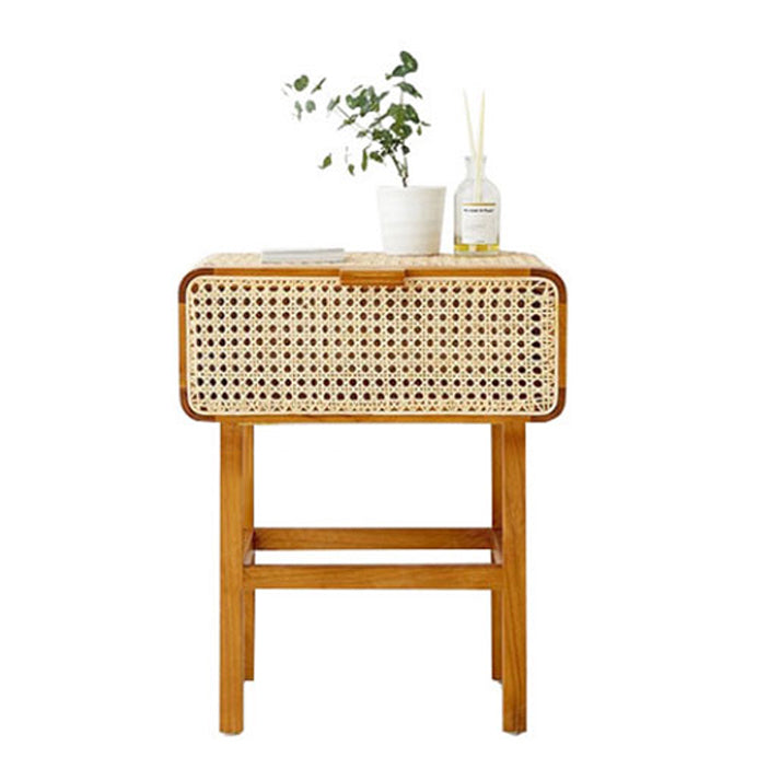 Rattan Night Table Modern Minimalist Bedside Table with Legs