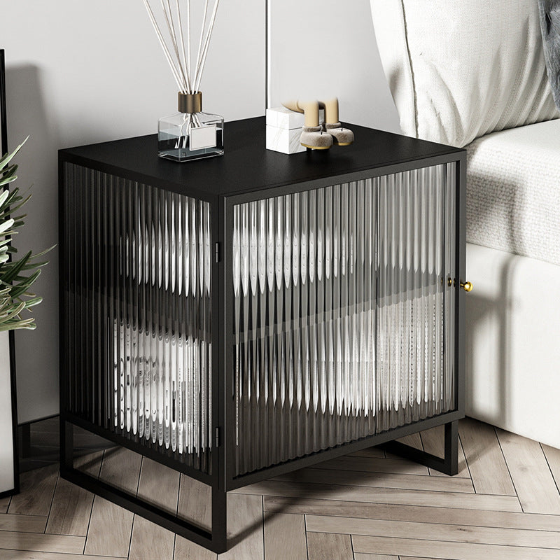 Glass and Metal Bedside Cabinet Modern Minimalist Bedside Table with Legs