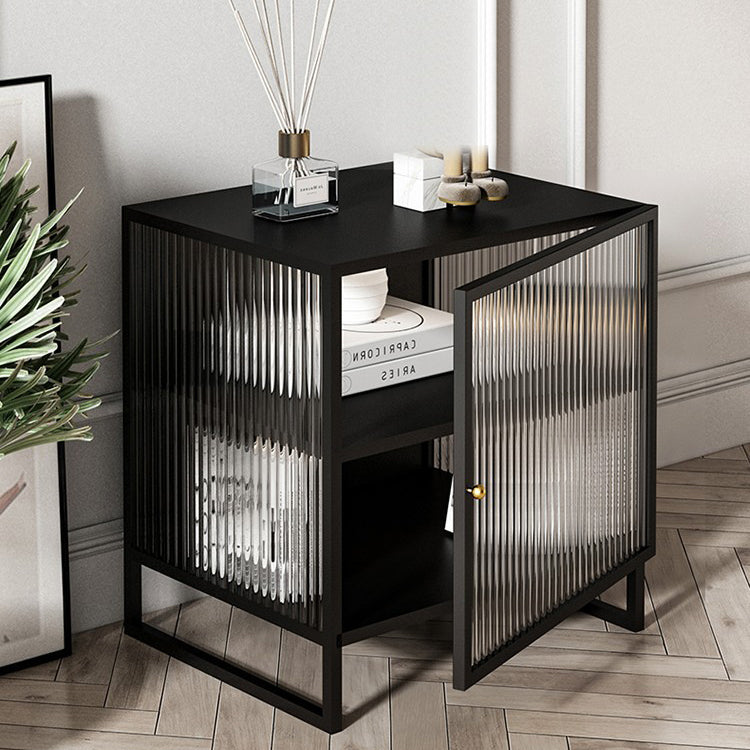 Glass and Metal Bedside Cabinet Modern Minimalist Bedside Table with Legs