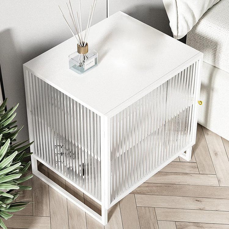 Glass and Metal Bedside Cabinet Modern Minimalist Bedside Table with Legs