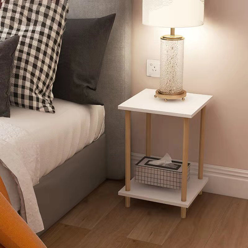 White Wood Contemporary Nightstand Open Storage Night Table with 2 Shelves