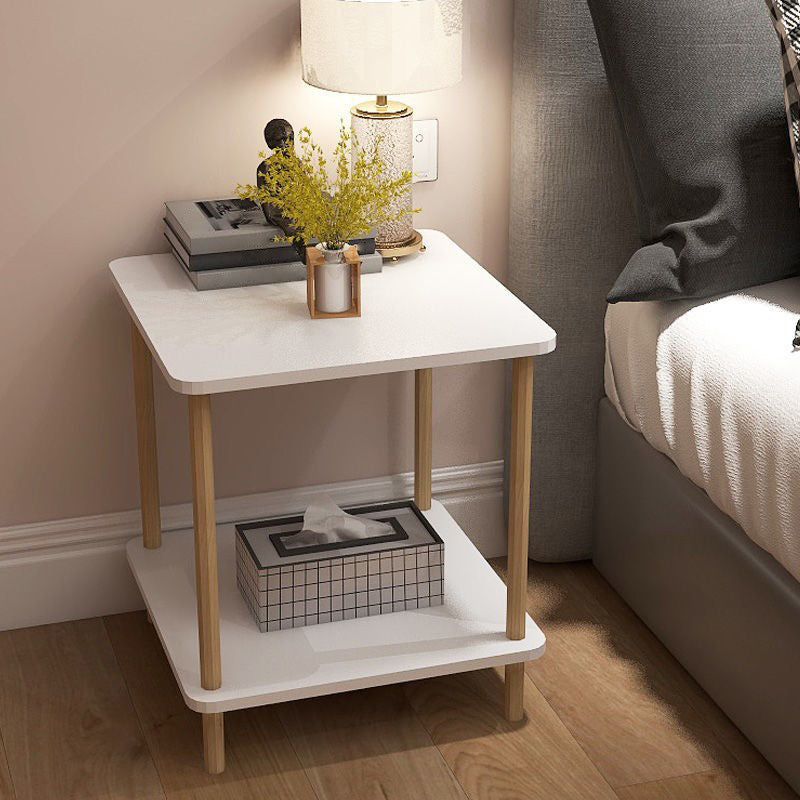 White Wood Contemporary Nightstand Open Storage Night Table with 2 Shelves