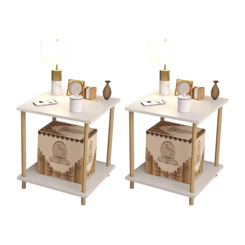 White Wood Contemporary Nightstand Open Storage Night Table with 2 Shelves