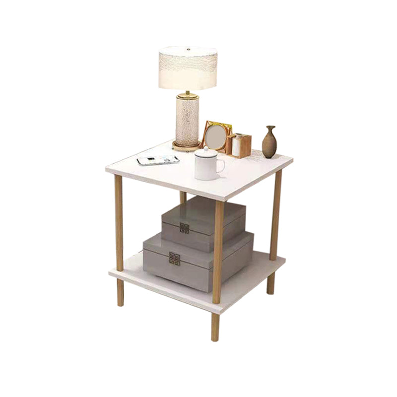 White Wood Contemporary Nightstand Open Storage Night Table with 2 Shelves