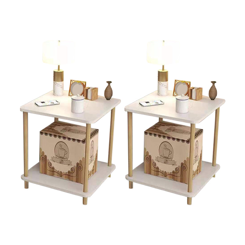 White Wood Contemporary Nightstand Open Storage Night Table with 2 Shelves