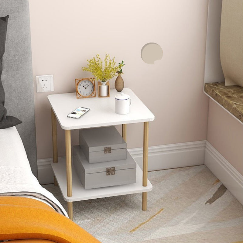 White Wood Contemporary Nightstand Open Storage Night Table with 2 Shelves