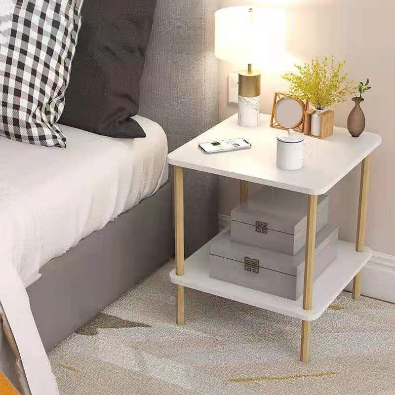 White Wood Contemporary Nightstand Open Storage Night Table with 2 Shelves