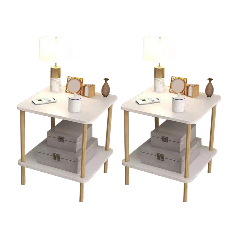 White Wood Contemporary Nightstand Open Storage Night Table with 2 Shelves