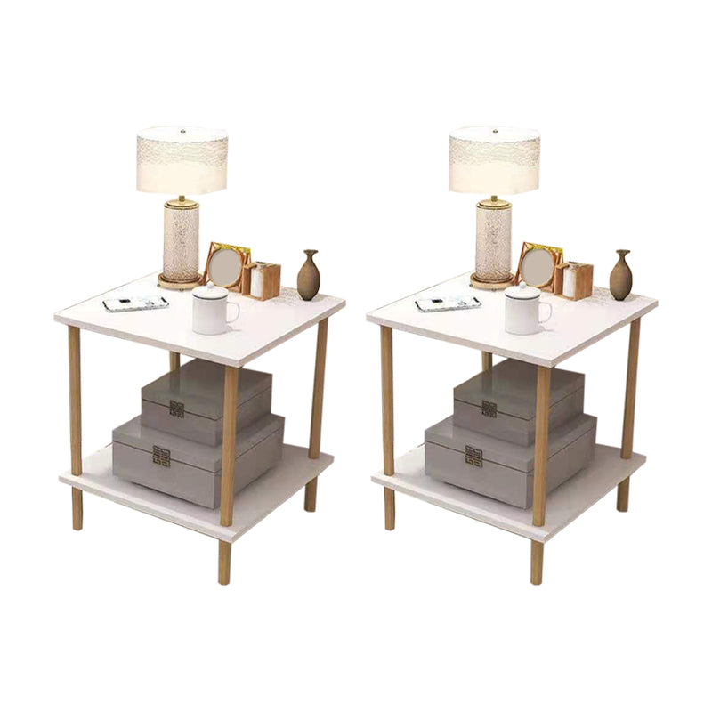 White Wood Contemporary Nightstand Open Storage Night Table with 2 Shelves