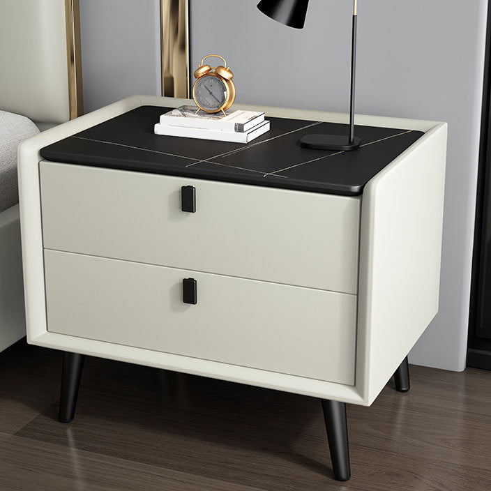 Modern Bedside Night Table Stone Top Nightstand with 2-drawers