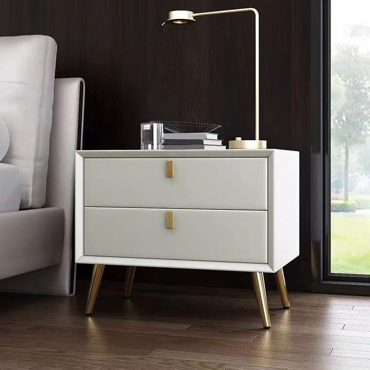 Modern Bedside Night Table Stone Top Nightstand with 2-drawers