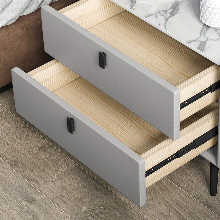 Modern Bedside Night Table Stone Top Nightstand with 2-drawers