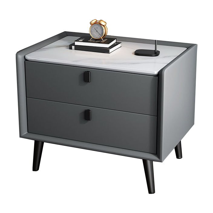 Modern Bedside Night Table Stone Top Nightstand with 2-drawers