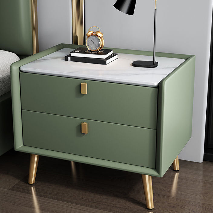 Modern Bedside Night Table Stone Top Nightstand with 2-drawers