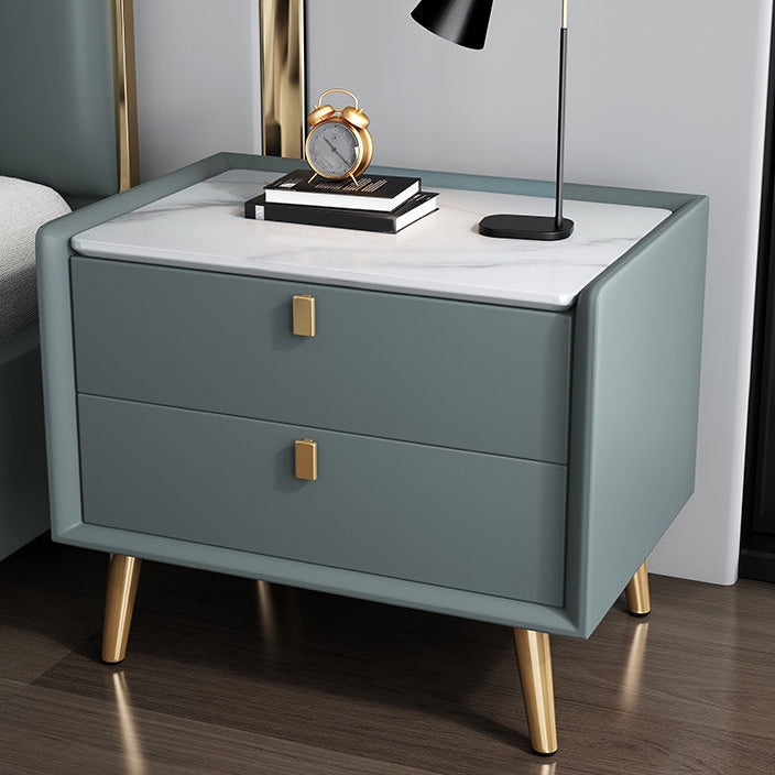 Modern Bedside Night Table Stone Top Nightstand with 2-drawers