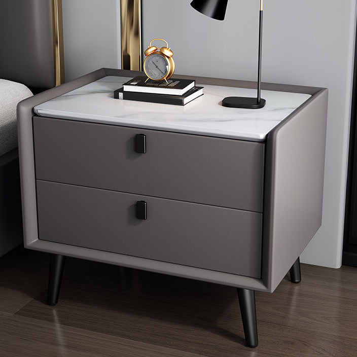 Modern Bedside Night Table Stone Top Nightstand with 2-drawers