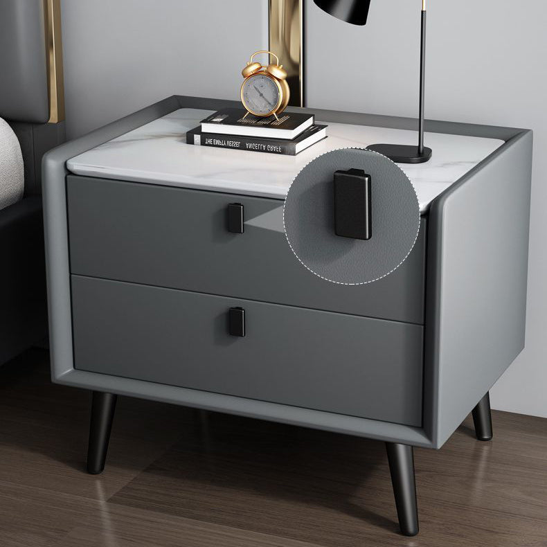 Modern Bedside Night Table Stone Top Nightstand with 2-drawers