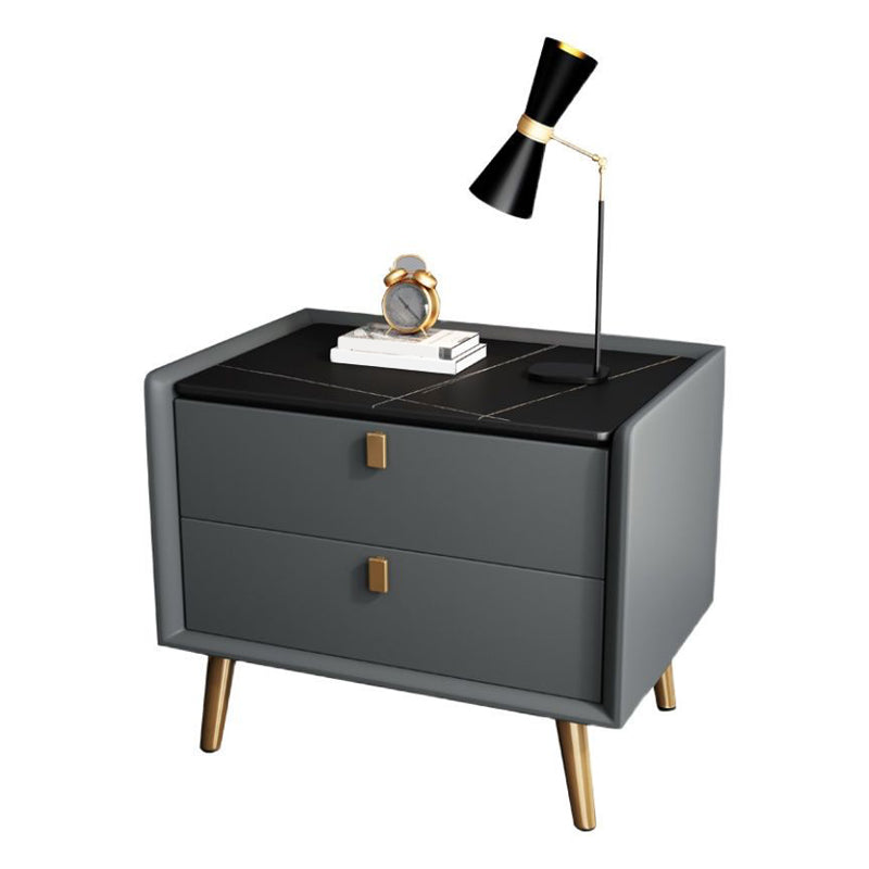 Modern Bedside Night Table Stone Top Nightstand with 2-drawers