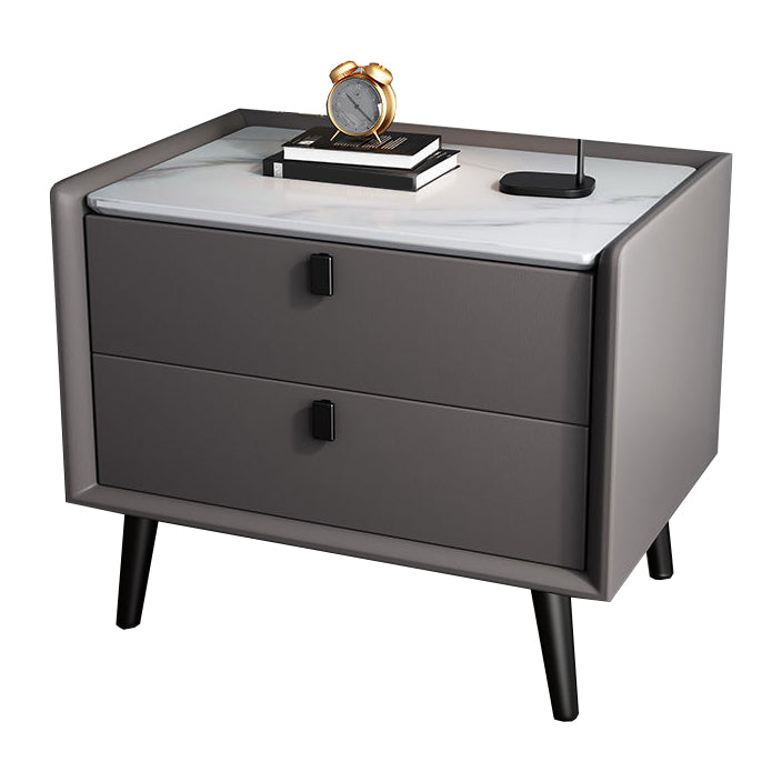 Modern Bedside Night Table Stone Top Nightstand with 2-drawers