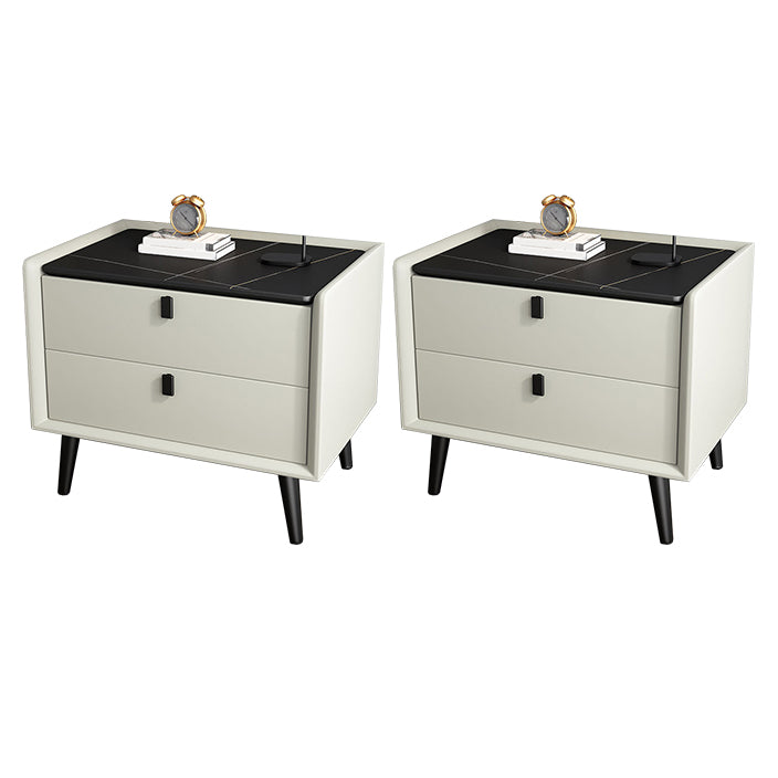 Modern Bedside Night Table Stone Top Nightstand with 2-drawers