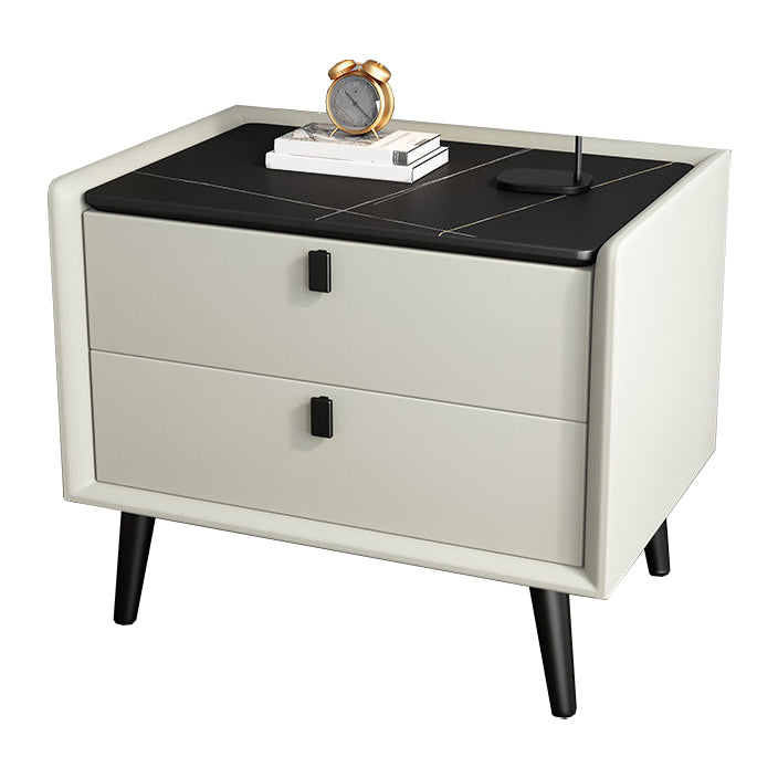 Modern Bedside Night Table Stone Top Nightstand with 2-drawers