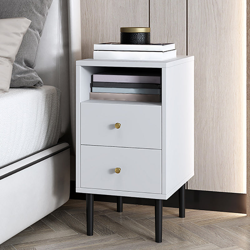 Contemporary Bed Nightstand Open Storage Night Table with 2 Drawers