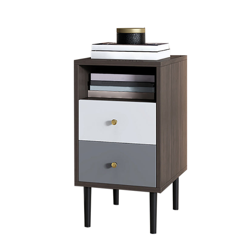 Contemporary Bed Nightstand Open Storage Night Table with 2 Drawers