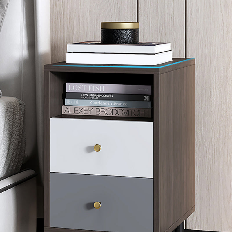 Contemporary Bed Nightstand Open Storage Night Table with 2 Drawers