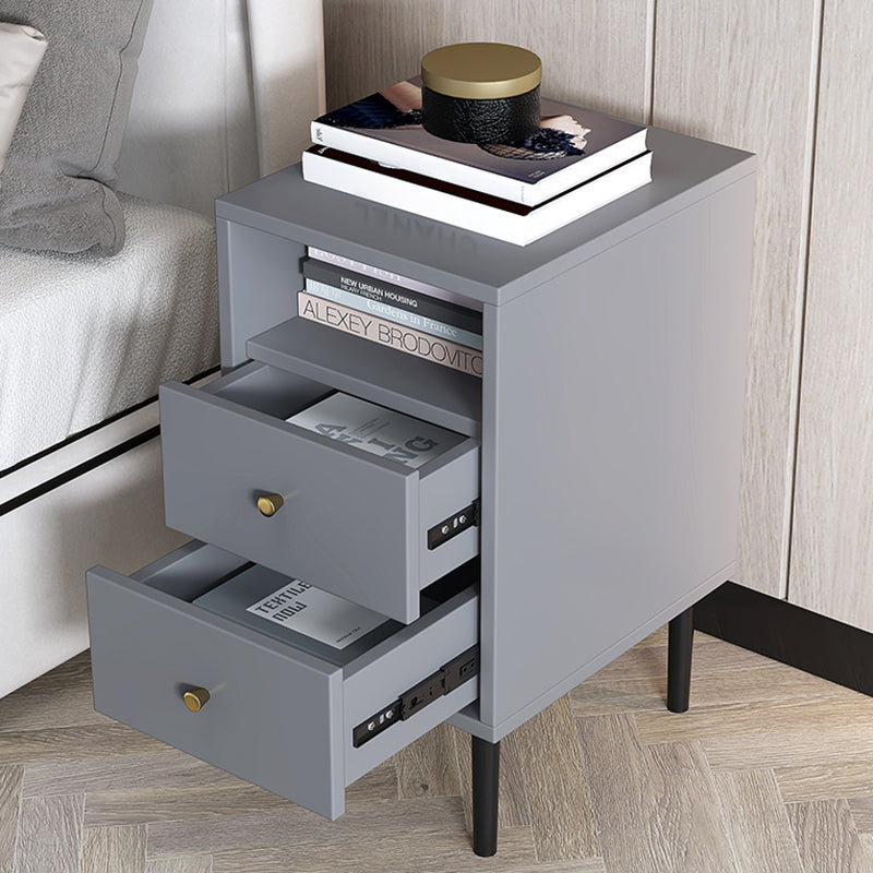 Contemporary Bed Nightstand Open Storage Night Table with 2 Drawers