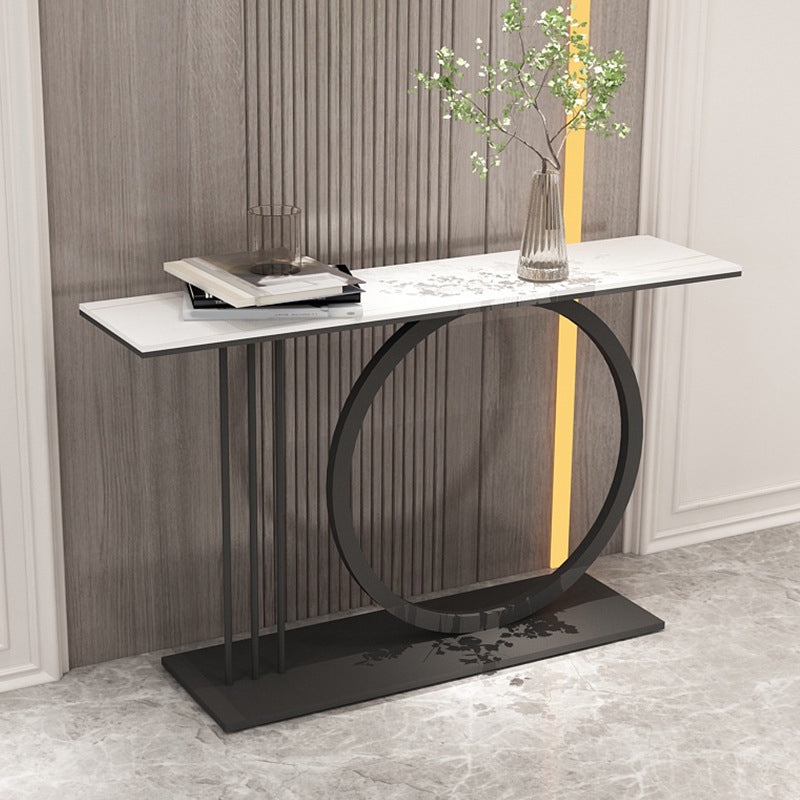 31.5" Tall Stone Accent Table Scratch Resistant Console Table with Shelf