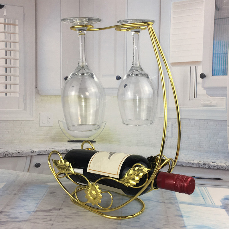 Industrial Metal Wine Rack Free-Stand Tabletop Wine Bottle & Glass Rack