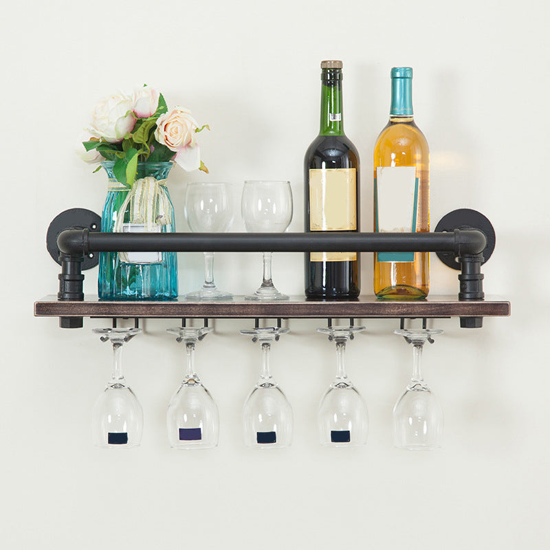 Industrial Wall Mounted Wine Bottle & Glass Rack Wooden Bottle Wine Rack for Kitchen