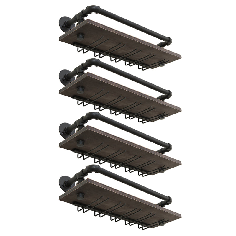 Industrial Wall Mounted Wine Bottle & Glass Rack Wooden Bottle Wine Rack for Kitchen