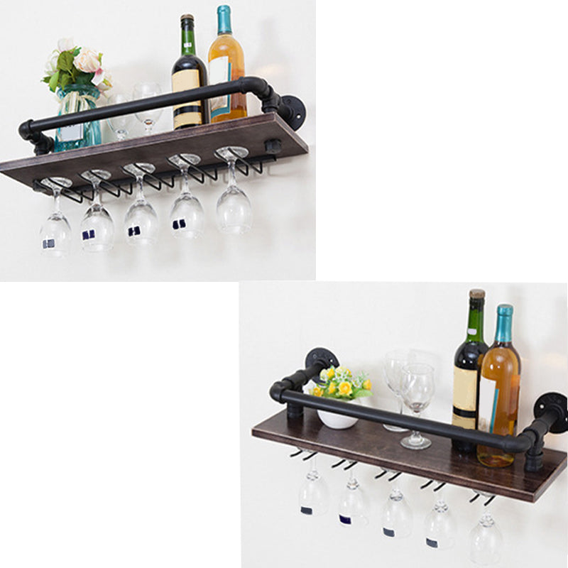 Industrial Wall Mounted Wine Bottle & Glass Rack Wooden Bottle Wine Rack for Kitchen