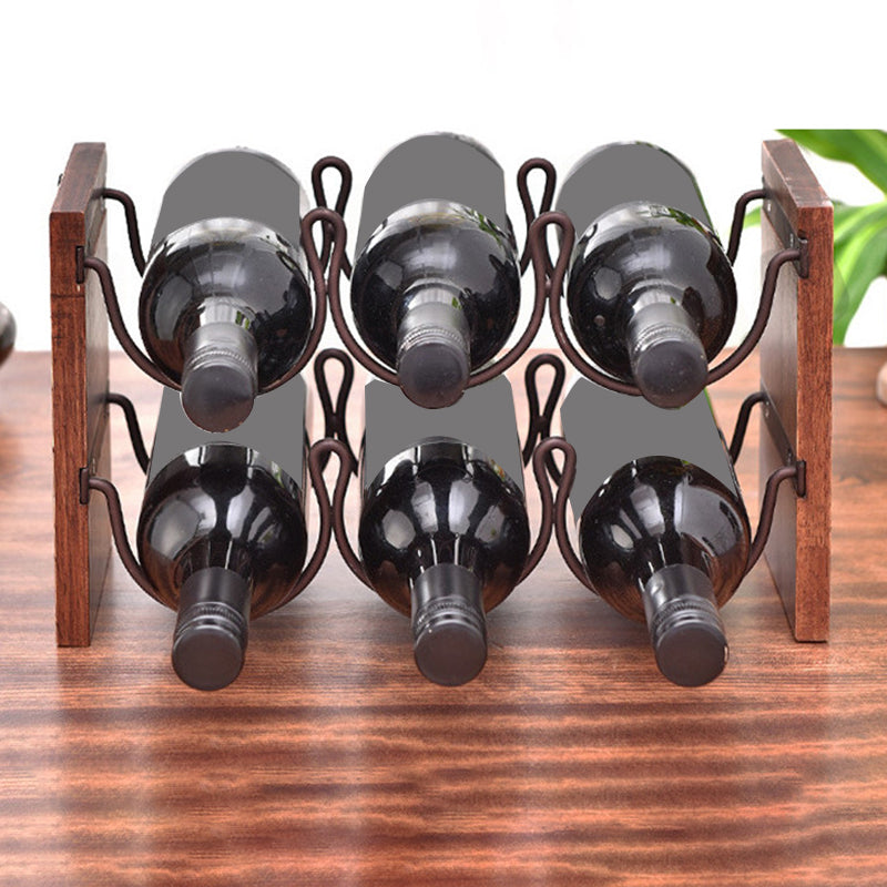 Mid-Century Modern Wine Bottle Rack Tabletop Solid Wood Bottle Holder for Kitchen