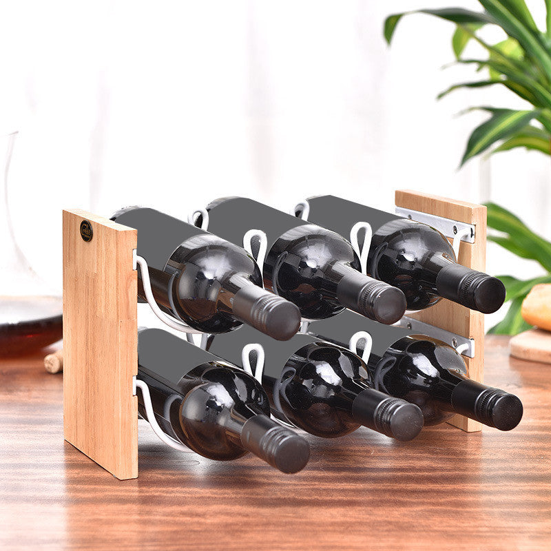 Mid-Century Modern Wine Bottle Rack Tabletop Solid Wood Bottle Holder for Kitchen