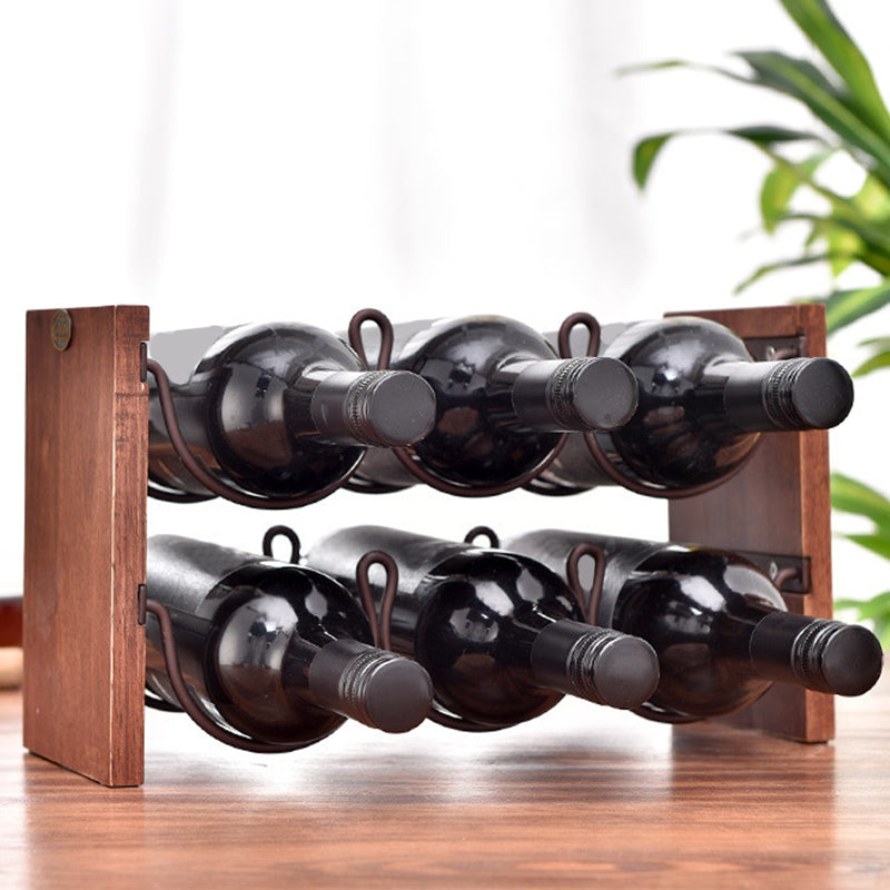 Mid-Century Modern Wine Bottle Rack Tabletop Solid Wood Bottle Holder for Kitchen